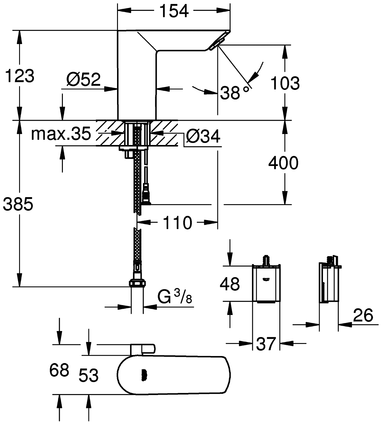 Grohe BauCosmopolitan E 36451 000 Бесконтактный смеситель (питание от батарейки)