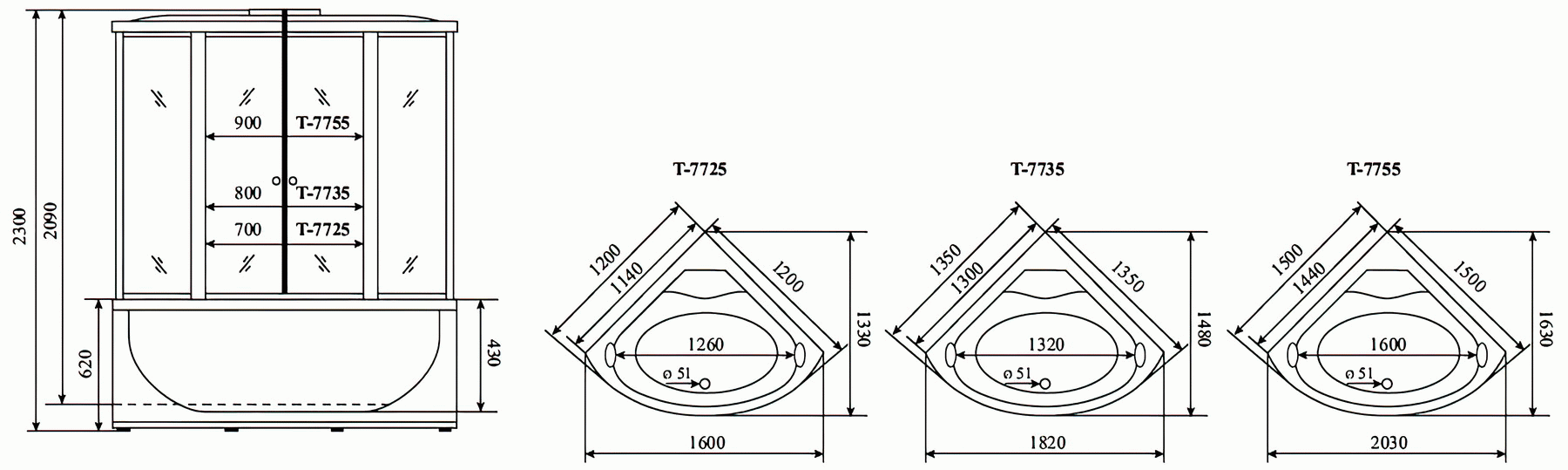 Timo Lux T-7725 Душевая кабина 120x120x220