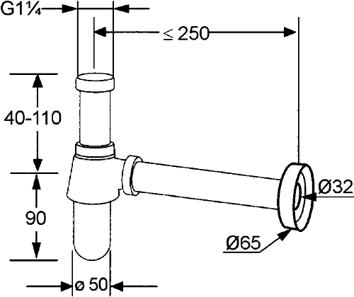 Kludi 10105 0500 Сифон 1-1/4" для раковины (без слива)