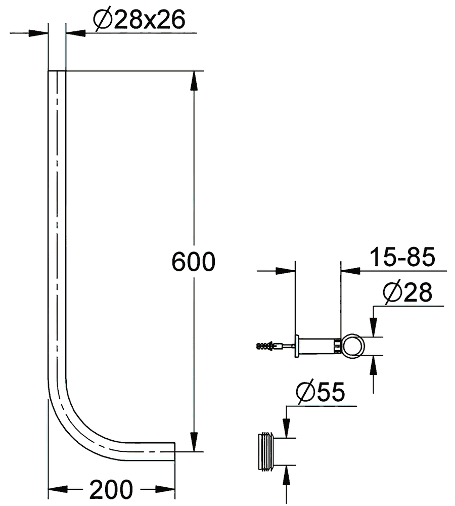 Grohe 37107 000  Трубка Ø28x1 600x200 для смывного устройства
