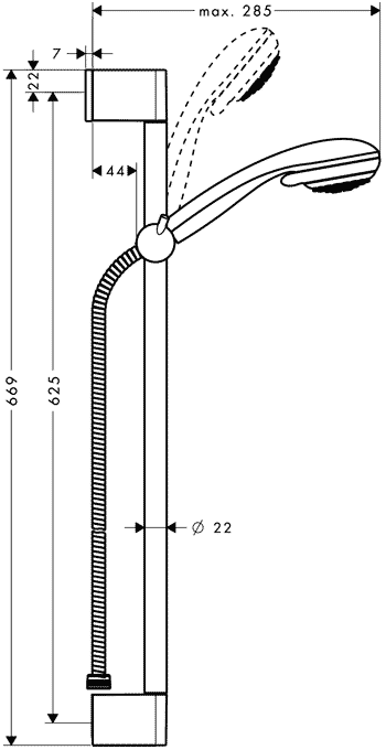 Hansgrohe Crometta 85 27728 000 1jet/Unica'C  Душевой гарнитур (штанга 0.65 м)