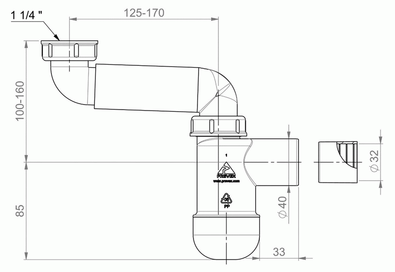 Prevex Preloc PRM-N4NNA-001 Сифон для раковины эконом