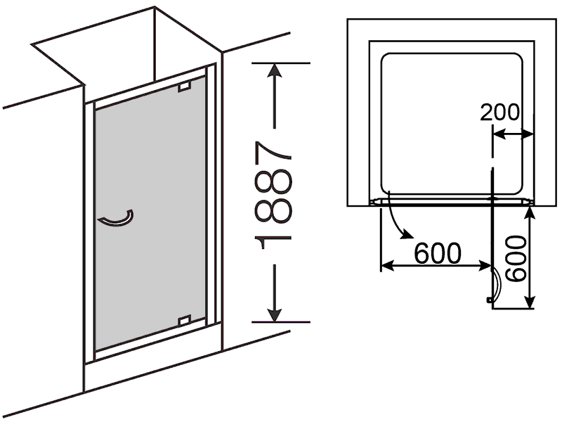 Provex ARCO 0004 DE 28GL  Дверь 900x1887 в душевой проём (прозрачное стекло)