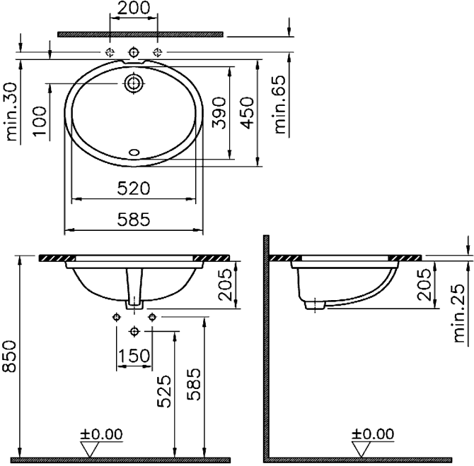 Vitra Arkitekt 6069B003-0012 Раковина встраиваемая снизу 585x450