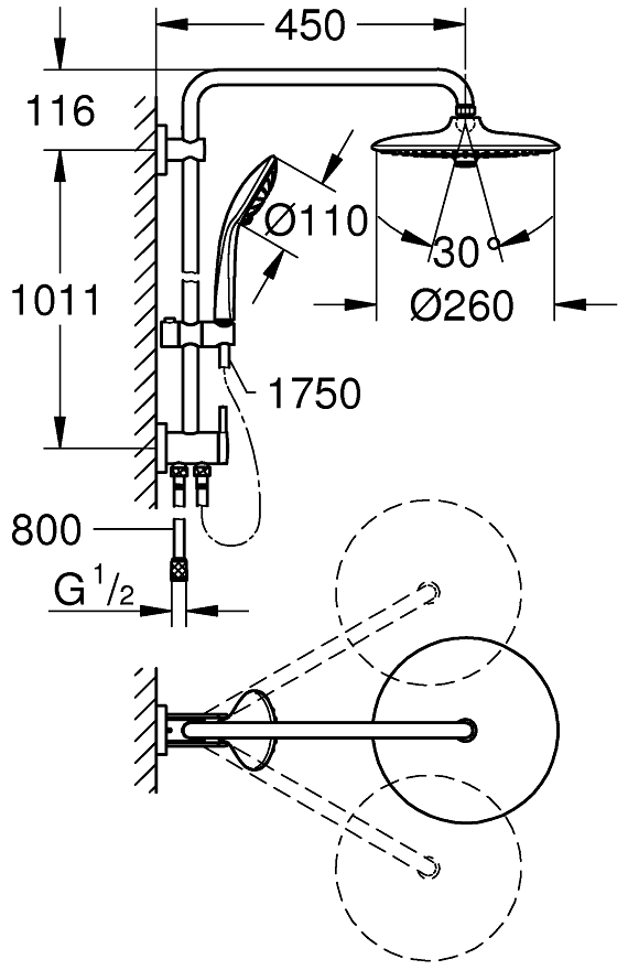 Grohe Euphoria System 27421 002 Душевая система с переключателем (верхний душ Ø260 мм)