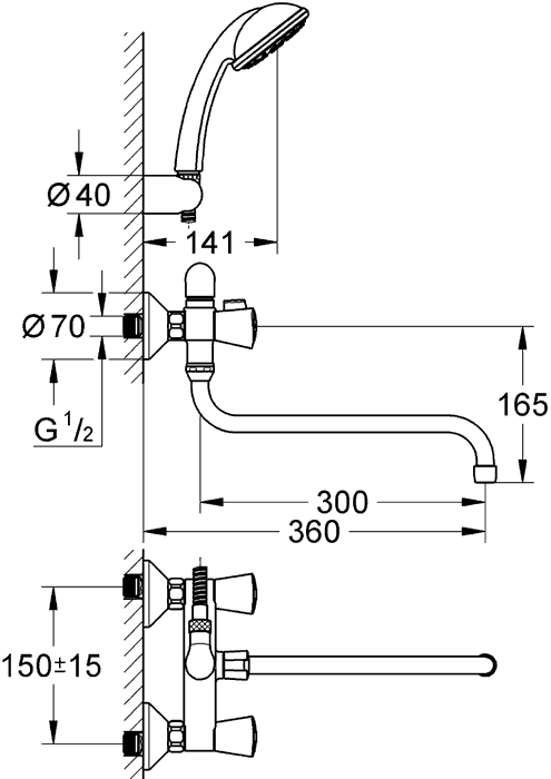 Grohe Costa S 26792 10A Смеситель для ванны с длинным изливом