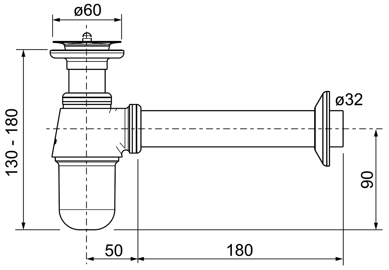 Viega 102845 Сифон 1-1/4"x32 латунный со сливом и отводом (5754)