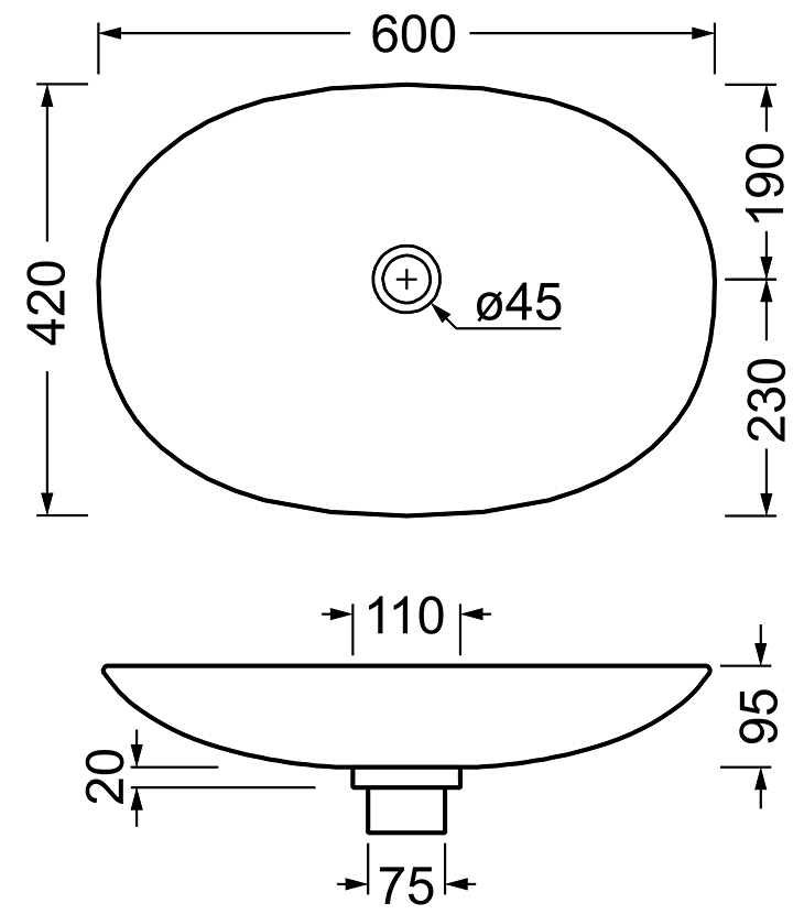 ArtCeram La Fontana LFL001.01.00  Свободностоящая раковина 600x420