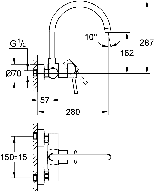 Grohe Concetto 32667 001 Смеситель кухонный настенный