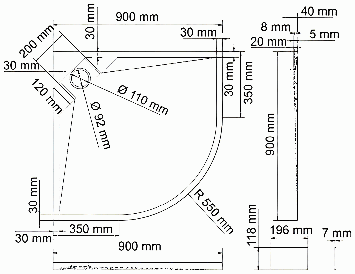 WasserKraft Alme 15T01 Душевой поддон 900x900 1/4 круга