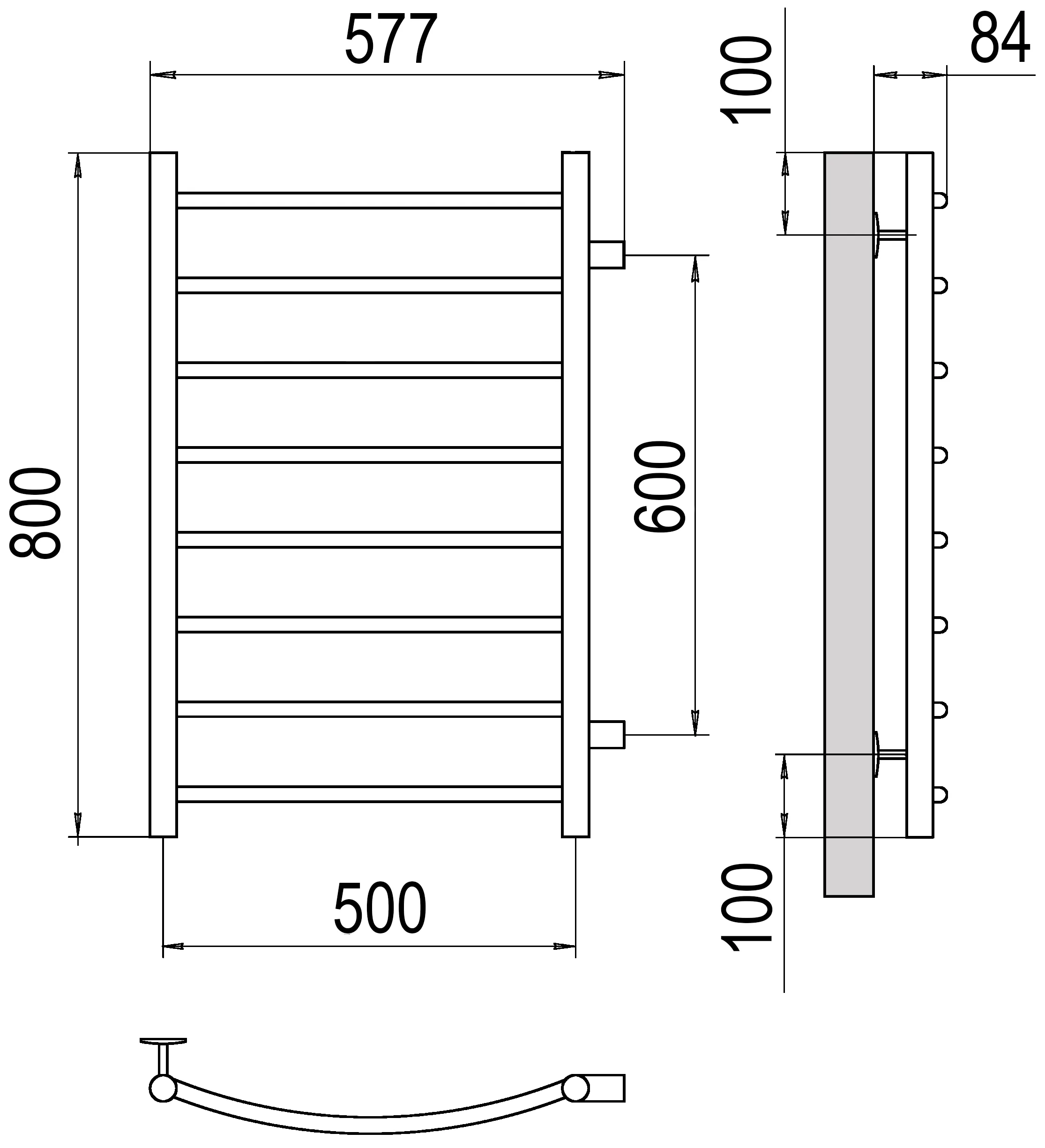 Terminus Классик П8 Полотенцесушитель водяной 500x800 боковое подключение 600