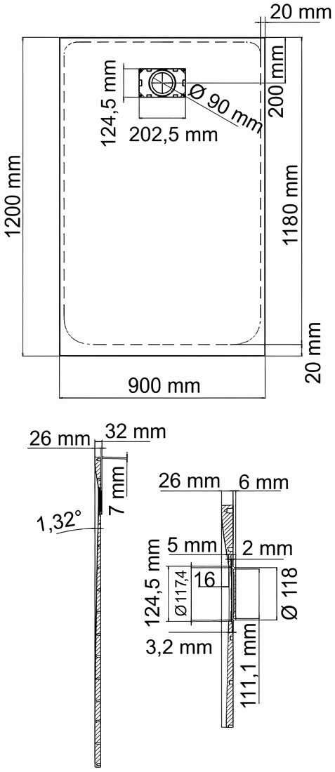 WasserKraft Elbe 74T07 Душевой поддон 1200x900 (чёрный)