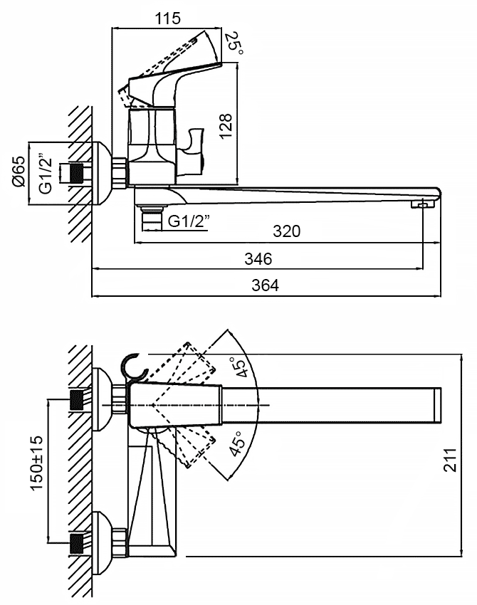 D&K Rhein·Hertz DA1293301  Смеситель для ванны с длинным изливом