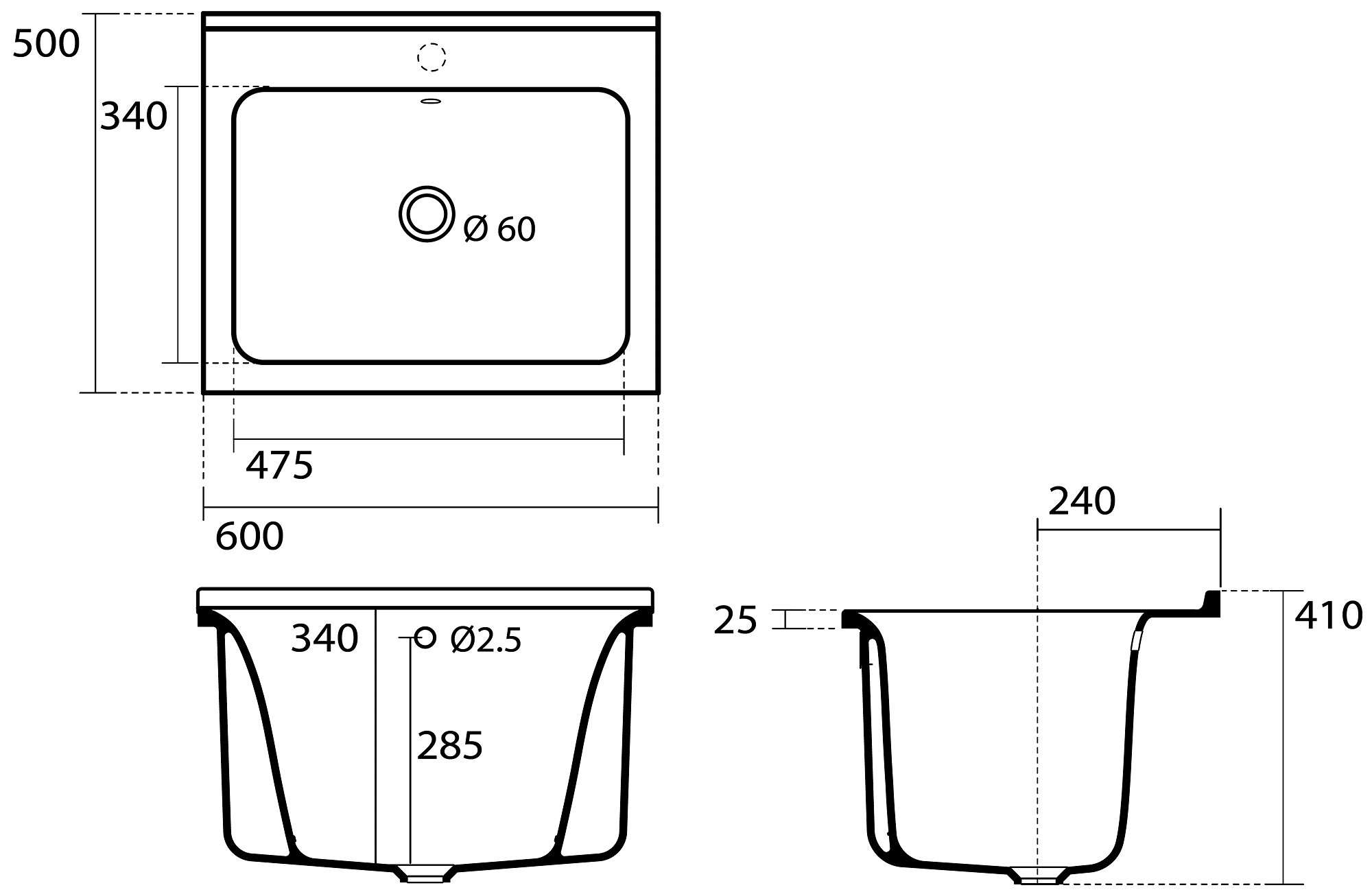 Kerasan Aquadom 029201*0 Раковина для хозяйственных нужд 600x500 (без отверстия)