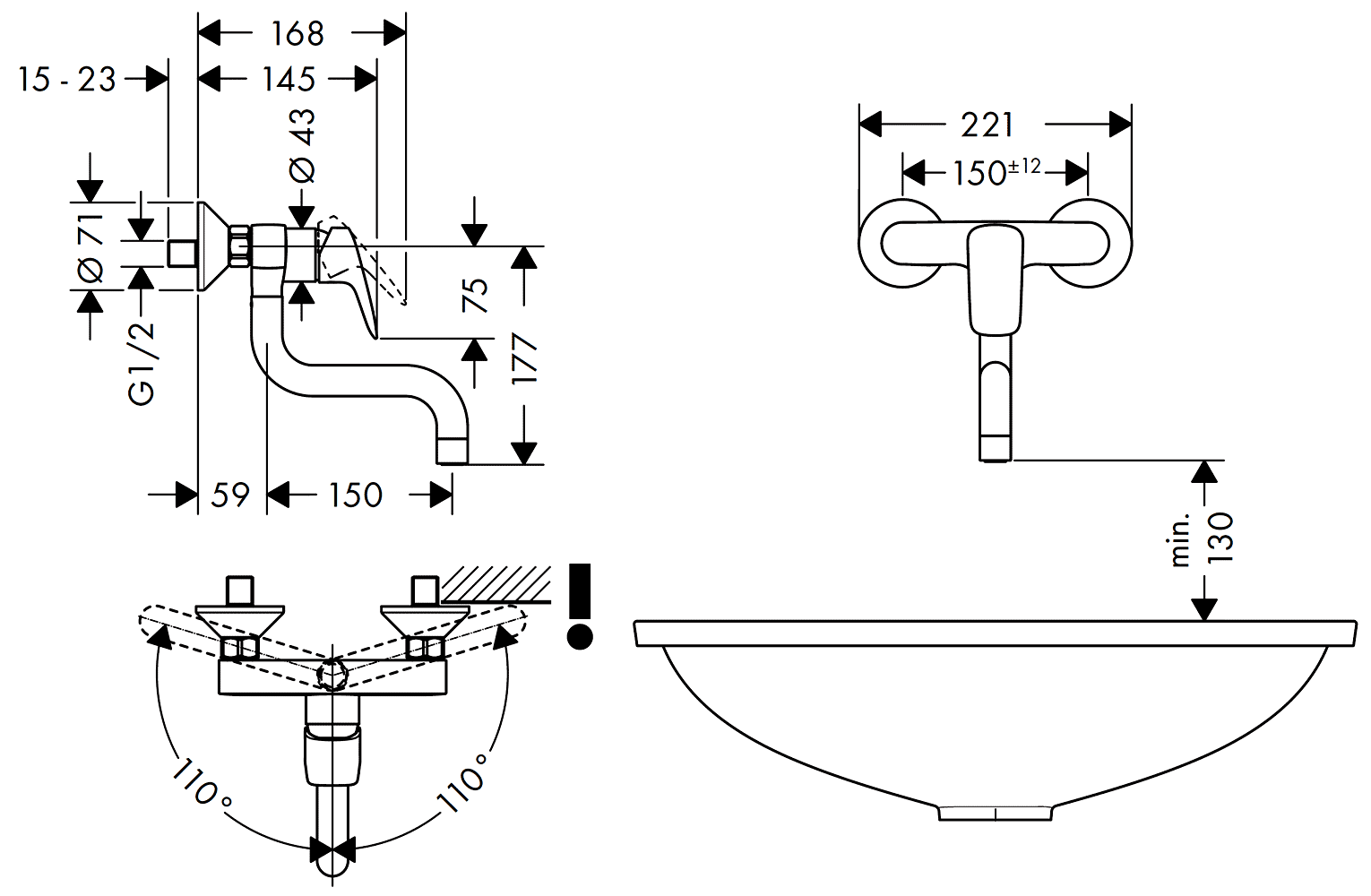 Hansgrohe Logis 71836000 Смеситель кухонный настенный