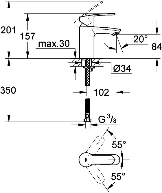 Grohe Eurostyle Cosmo 32468 002 Смеситель для раковины без донного клапана