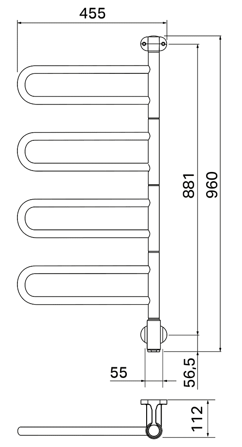 PAX Flex U 4/450 25-1016 Электрический полотенцесушитель 55 Вт (455x960)