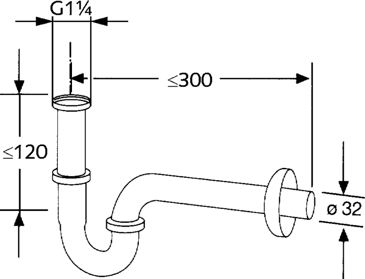 Kludi 10265 0500 Сифон трубный 1-1/4" для раковины (без слива)