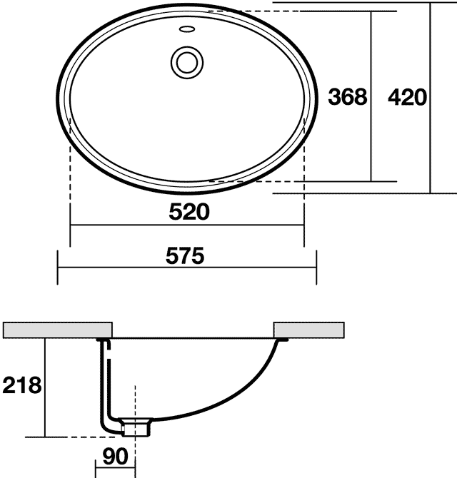 Kerasan Diamante 773301 Раковина врезная снизу 575x420