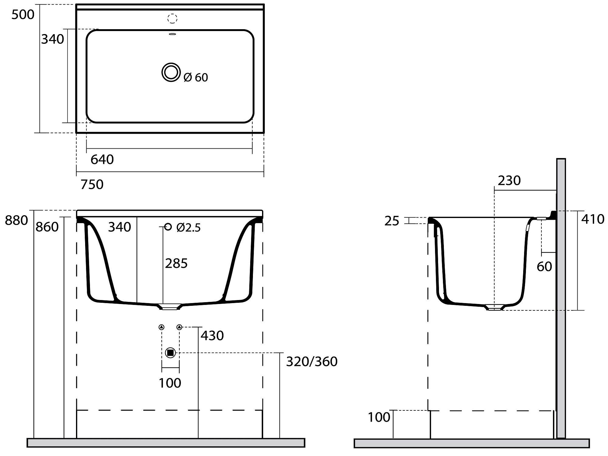 Kerasan Aquadom 9164k3*0 Раковина для хоз.х нужд 750x500 с тумбой (без отверстия)