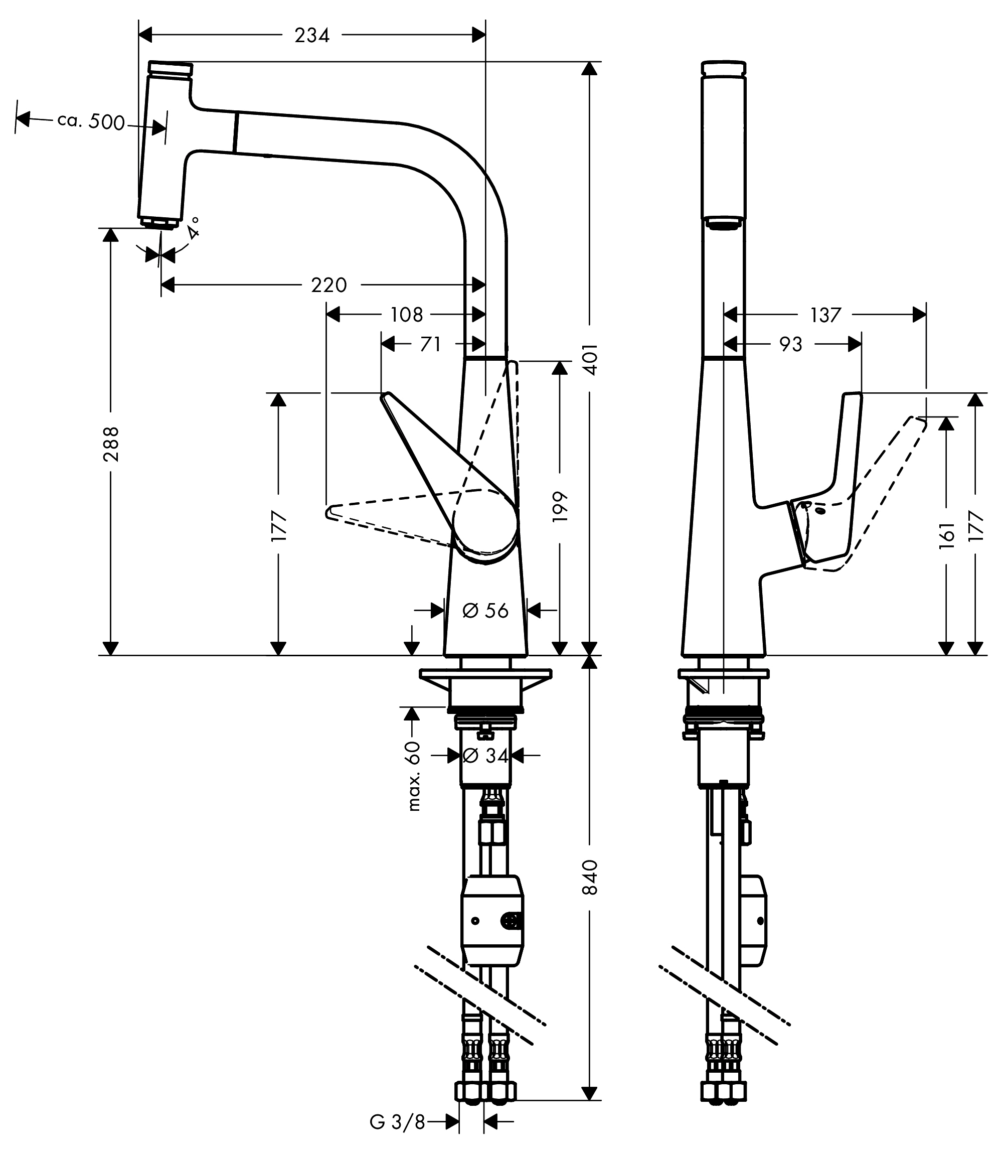 Hansgrohe Talis Select 72821 000 Смеситель кухонный с выдвижным изливом