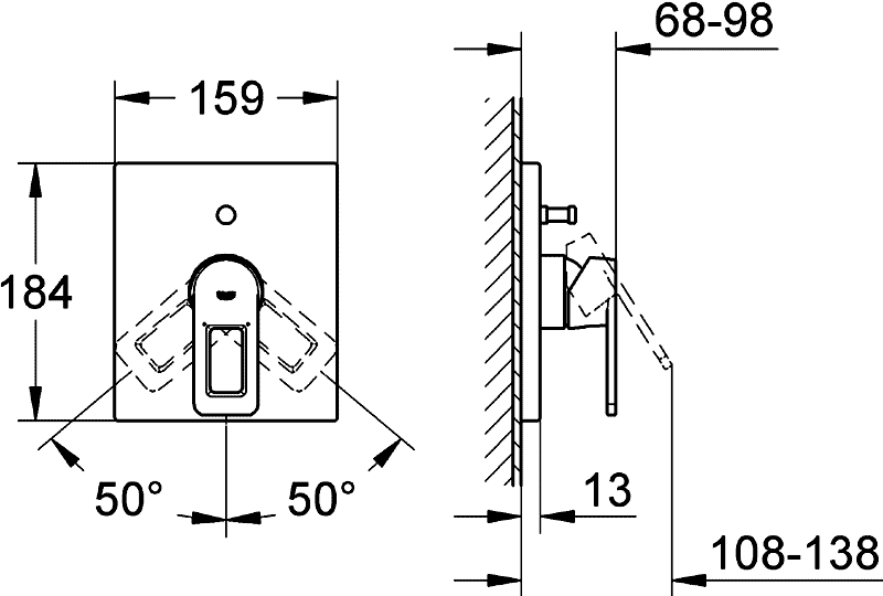 Grohe Quadra 19455 000  Внешняя часть встроенного душевого смесителя