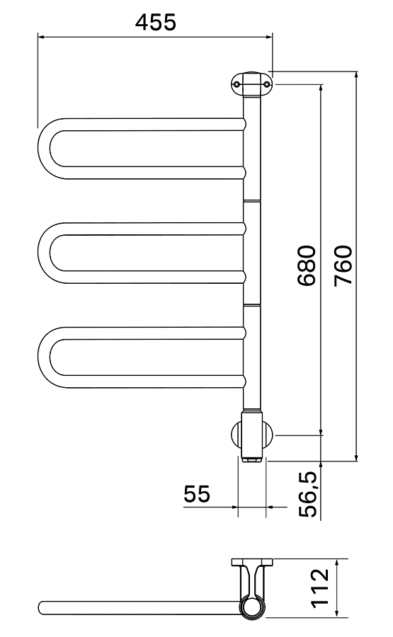 PAX Flex U 3/450 25-1015 Электрический полотенцесушитель 41 Вт (455x760)