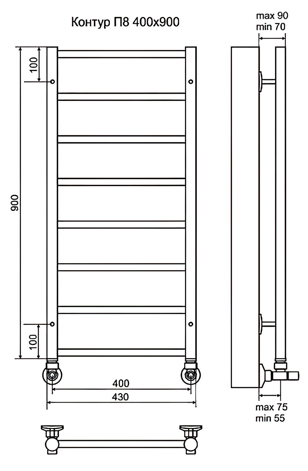 Terminus Контур П8 Полотенцесушитель водяной 400x900