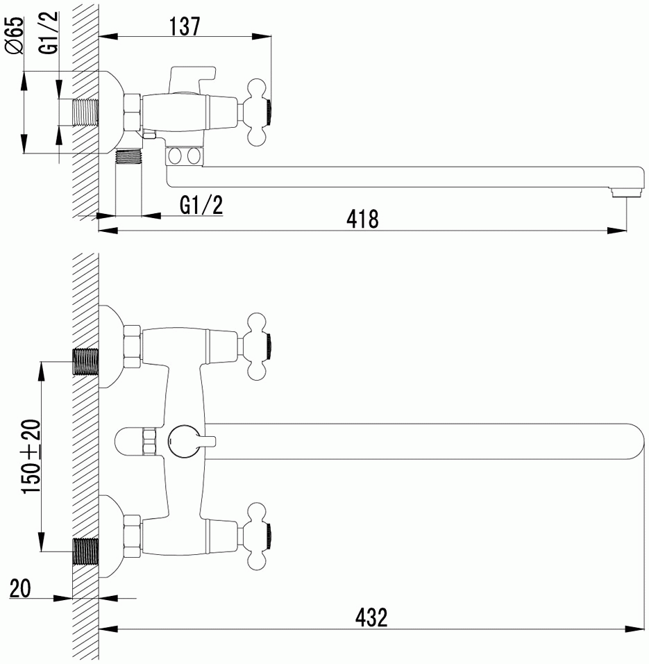 Lemark Standard LM2112C Смеситель для ванны с длинным изливом