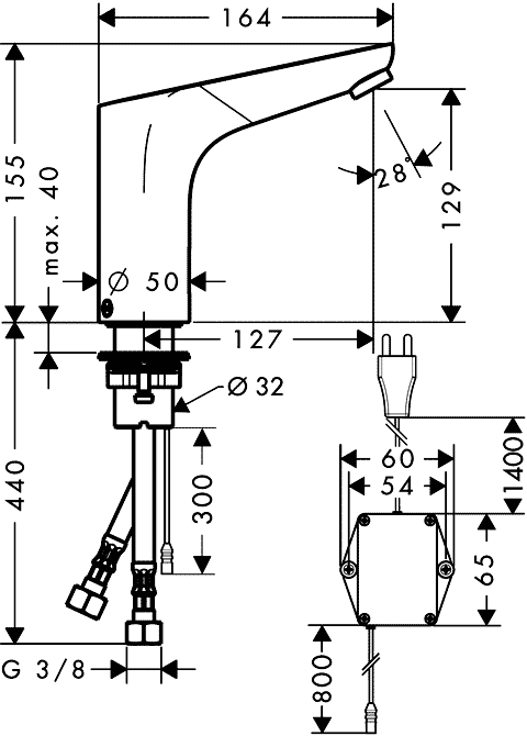 Hansgrohe Focus 31173 000  Бесконтактный смеситель для раковины (питание от сети)