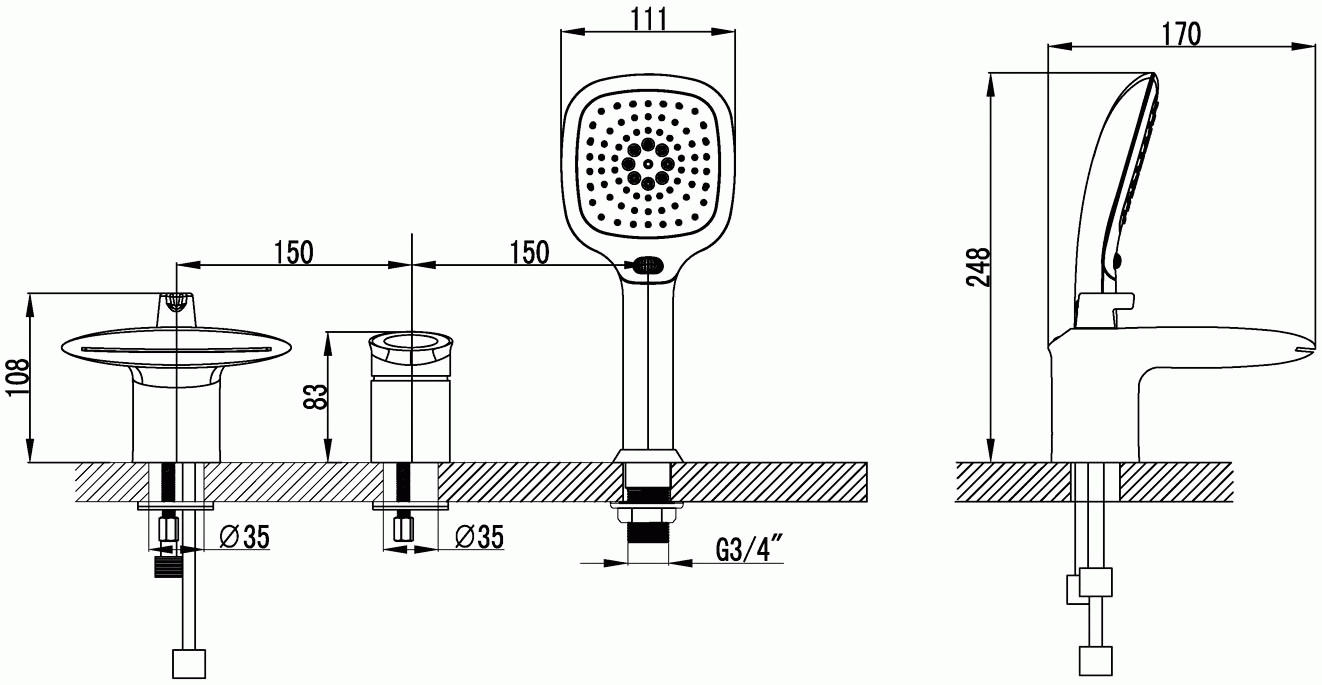 Lemark Status LM4445C Смеситель на борт ванны