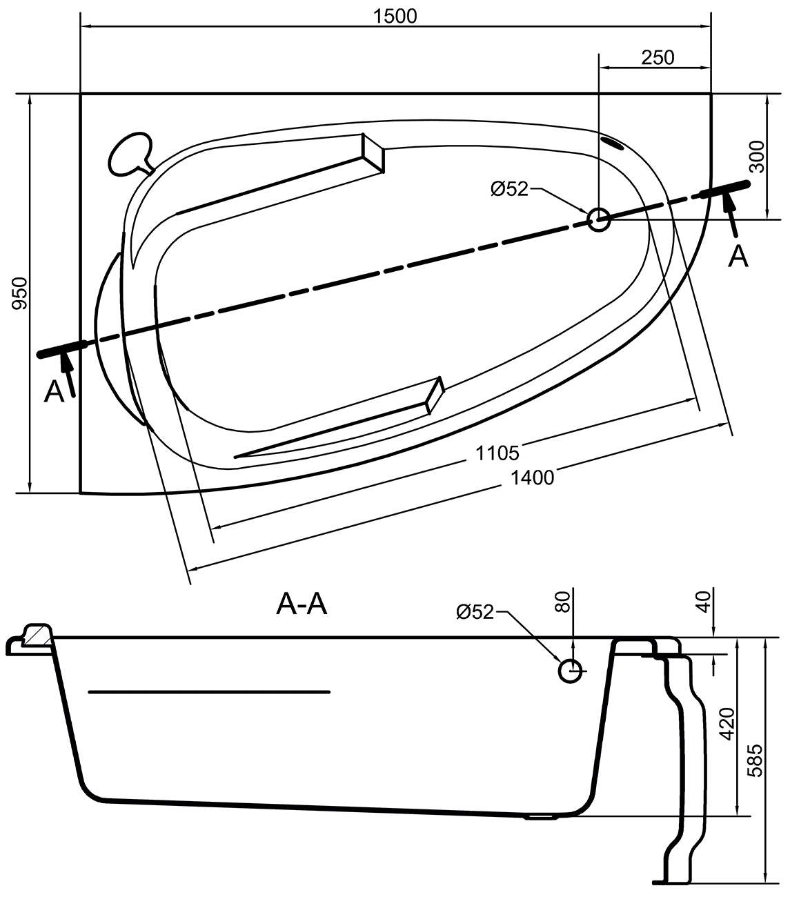 Cersanit Joanna WA-JOANNA*150-L Ванна акриловая 1500x950 (левая)