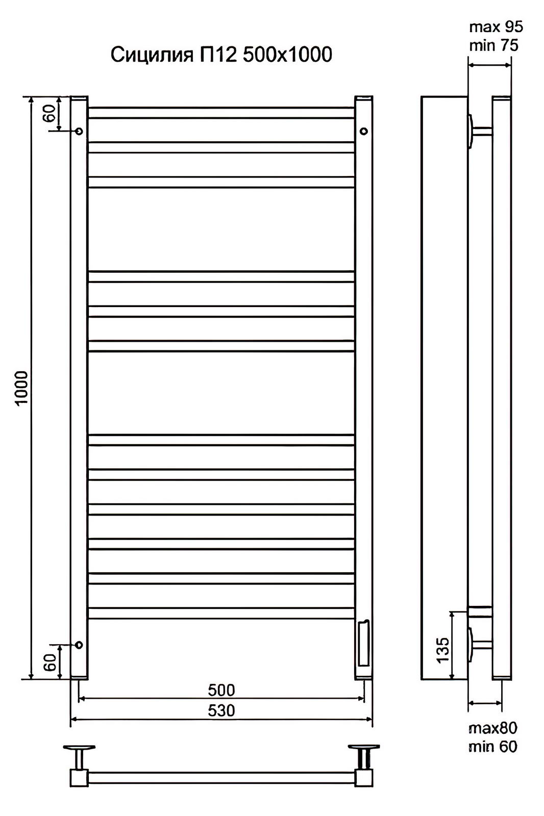 Terminus Сицилия П12 Полотенцесушитель электрический 500x1000