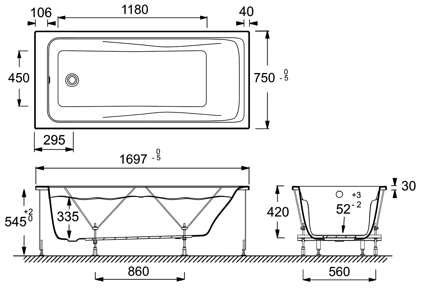 Jacob Delafon Odeon UP E60491RU-00  Ванна акриловая 1700x750