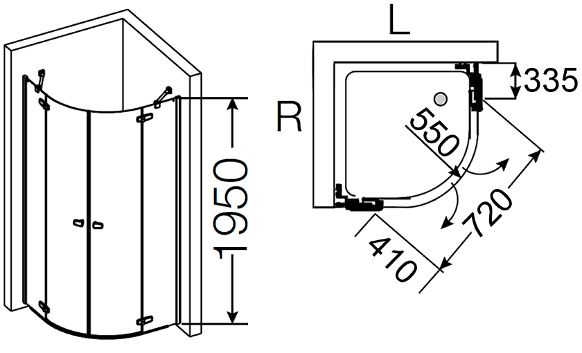 Provex Combi 6004 CR 05GL  Душевой уголок 1/4 круга 900x900x1950 (прозрачное стекло)