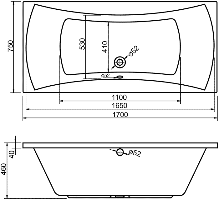 Alpen Luna AVP0008  Ванна акриловая 170x75x44 (260 л)