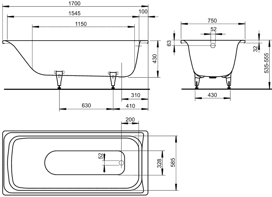 Kaldewei Sanilux Mod. 342  Ванна стальная 1700x750x430