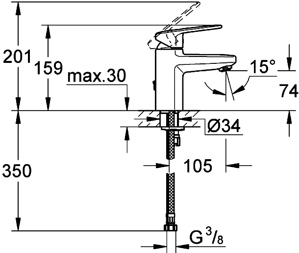 Grohe Europlus 33163 002 Смеситель для раковины без донного клапана