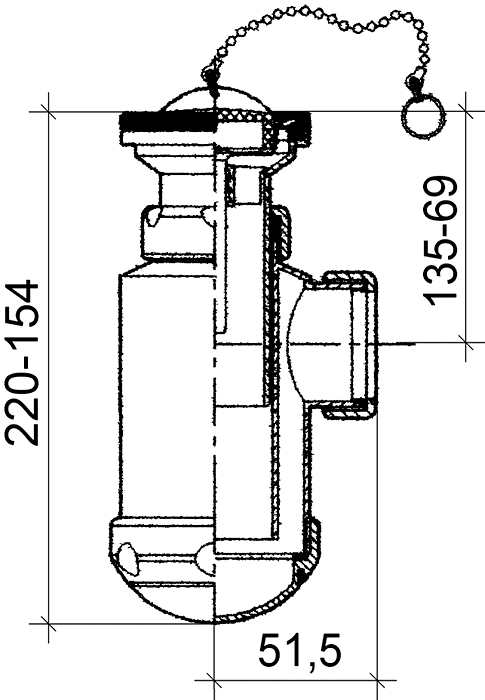 Jimten S-135 01226  Cифон 1-1/4"х63 со сливом, пробкой и цепью