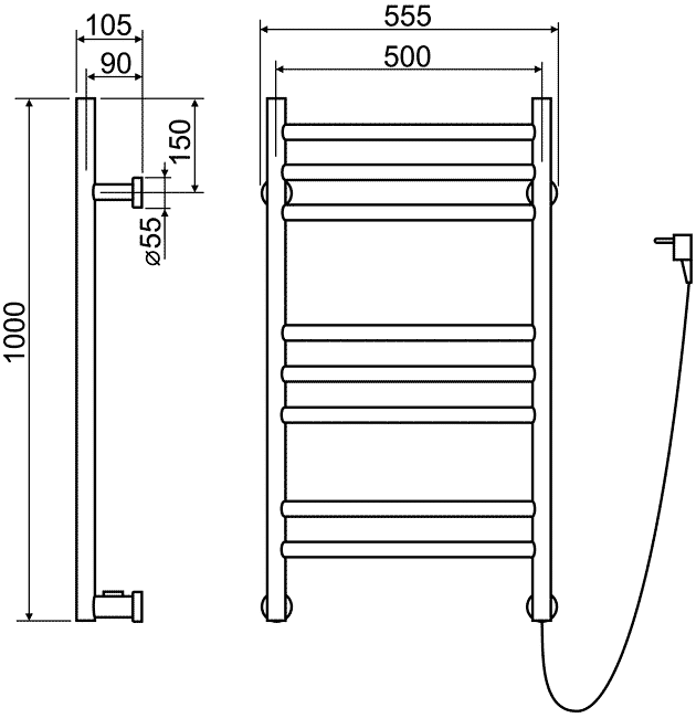 Karisma Design Tica 50100/8  Электрический полотенцесушитель с выключателем (8 ступенек, 60 Вт)