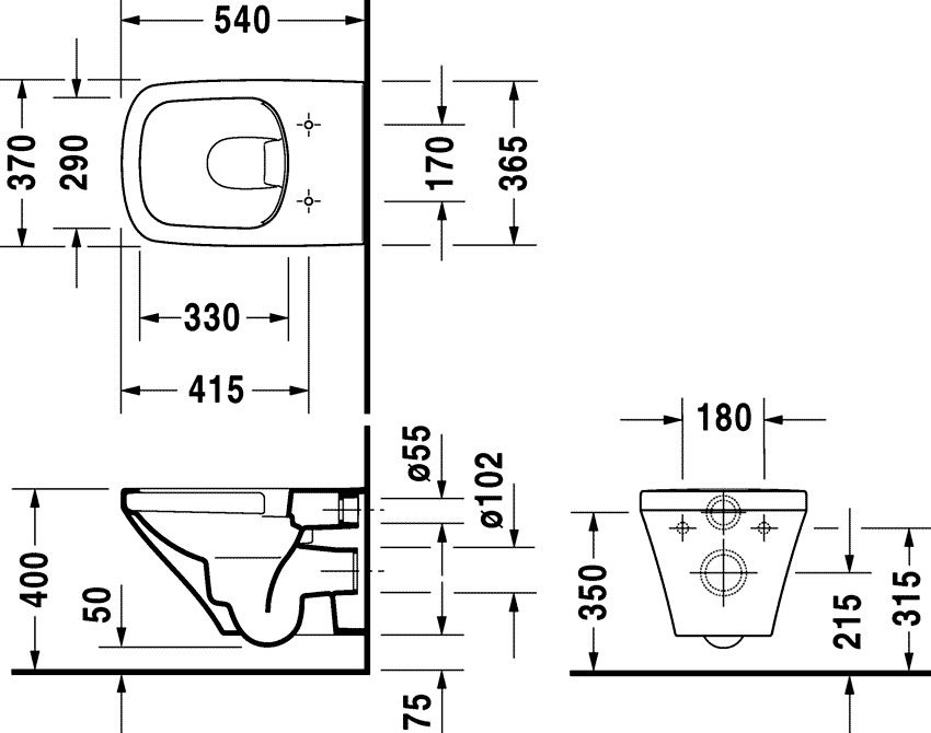 Duravit DuraStyle 253809/006379  Унитаз подвесной 370x540 Rimless®