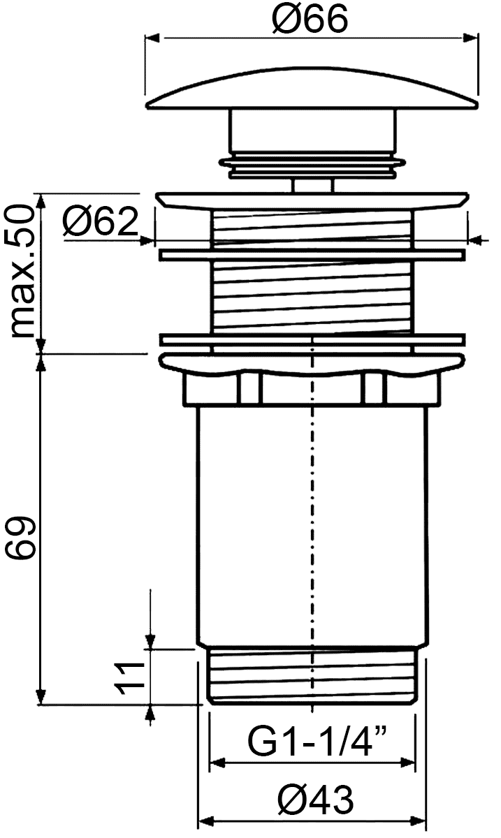 Alcaplast A395B Слив латунный G1-1/4" для раковины без перелива (белый)