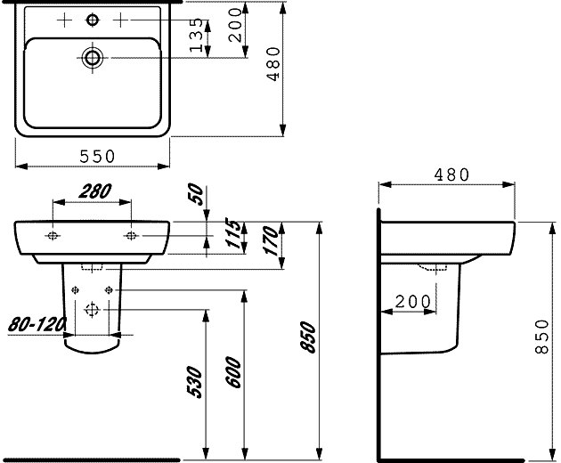 Laufen PRO 8.1895.1.104/8.1995.1  Раковина 550х480 с полупьедесталом