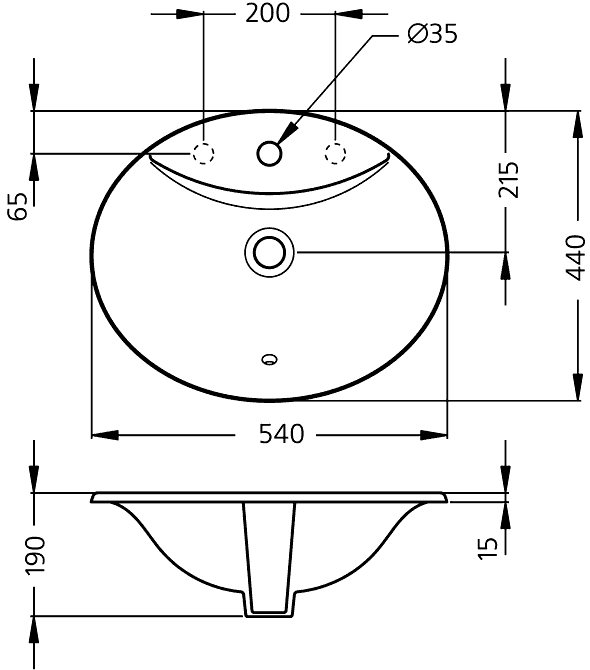 Ideal Standard Oceane W3063 01  Раковина встраиваемая 540х440