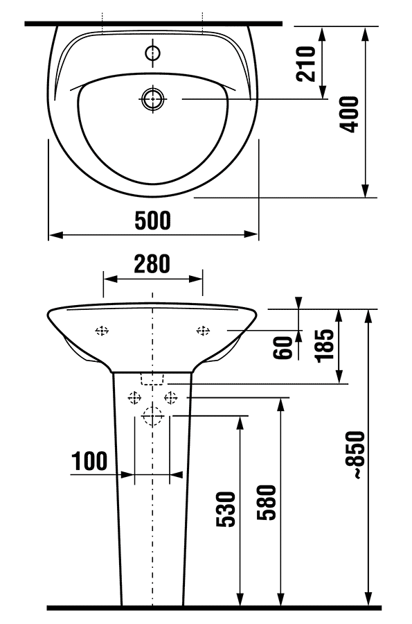 Jika Lyra 1427.0/1927.0  Раковина 500x410 с пьедесталом