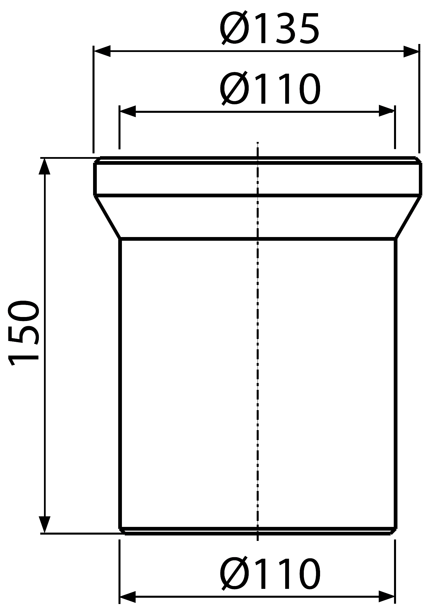 Alcaplast A91-150 Фановая труба для унитаза прямая Ø110x150
