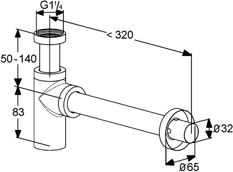 Kludi 10020 0500 Сифон 1-1/4" для раковины (без слива)