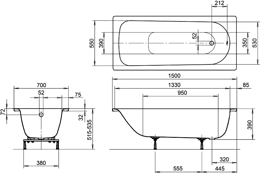 Kaldewei Eurowa Mod. 310-1  Ванна стальная 1500x700