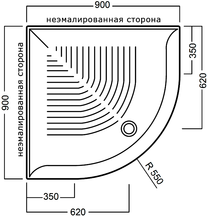 Hatria Drop Y0GL Керамический душевой поддон 1/4 круга 90x90 R55 с сифоном