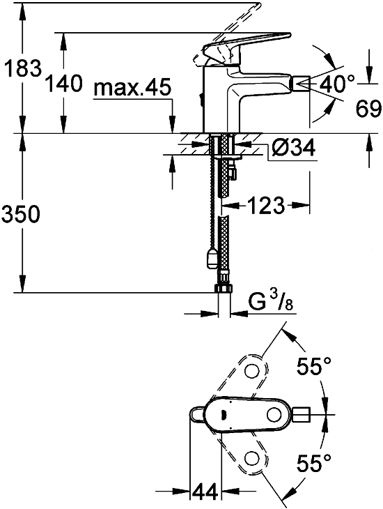 Grohe Europlus 32623 002 Смеситель для биде с цепочкой